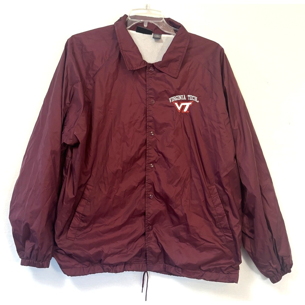 Virginia Tech lined‎ Coaches jacket snap front Maroon Logo Men's XXL